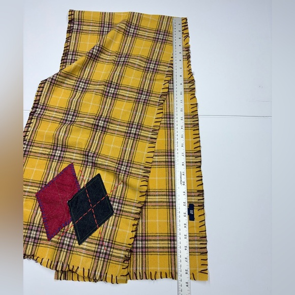 GAP Patchwork Wool Scarf Yellow Plaid One Size Lambswool Blend - Picture 7 of 8